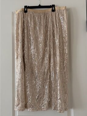 Ashley Stewart Champagne Sequin Maxi Skirt